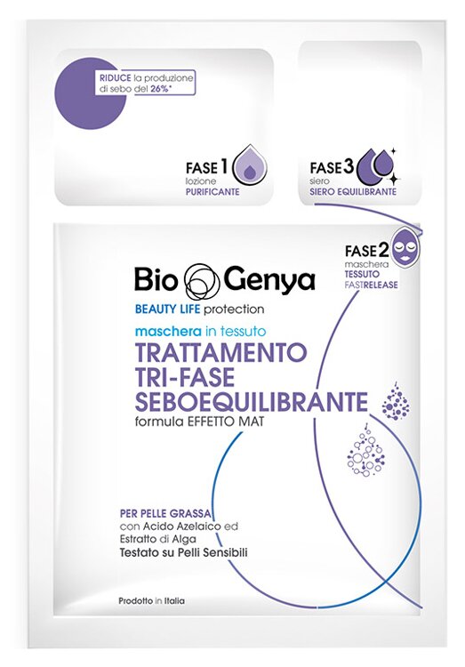 Biogenya beauty life protection maschera in tessuto trattamento tri-fase seboequilibrante