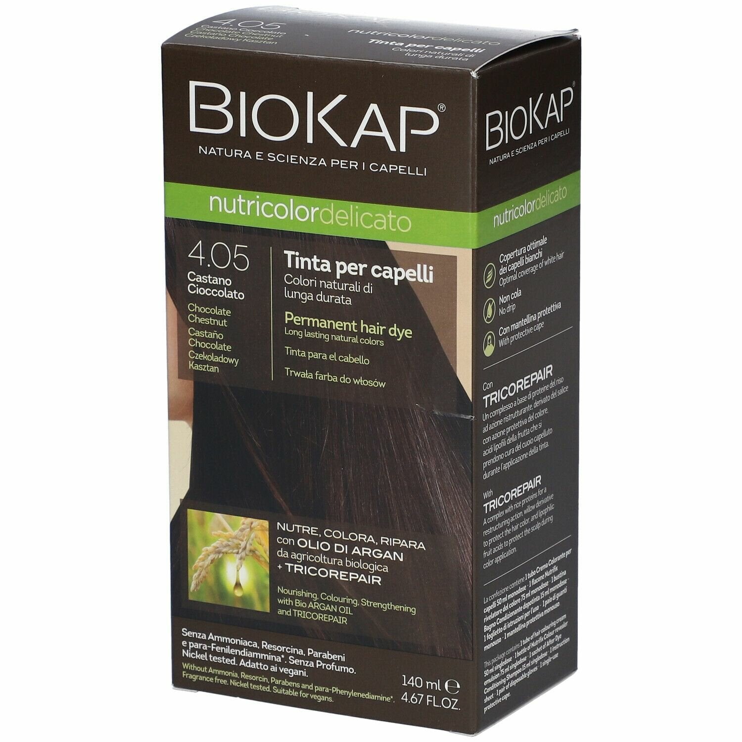 Biokap nutricolor delicato 4,05 new castano cioccolato tinta140 ml