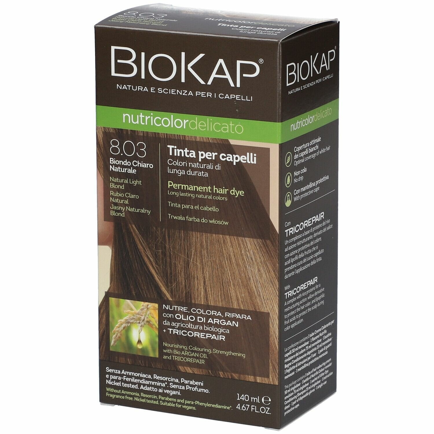 Biokap nutricolor delicato 8,03 new biondo chiaro naturale tinta 140 ml