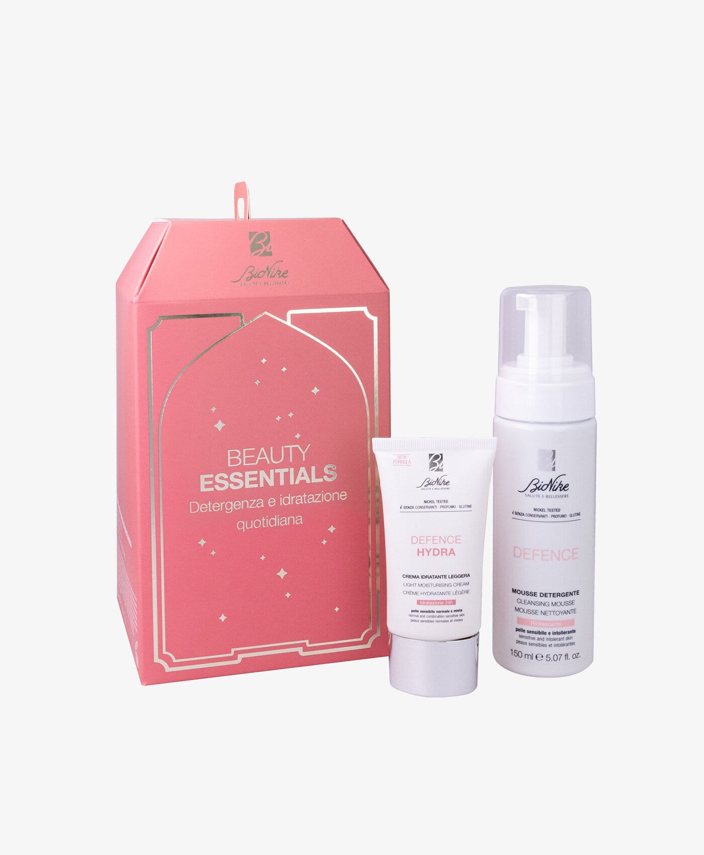 Bionike kit beauty essentials crema idratante leggera 50ml + mousse detergente 150ml