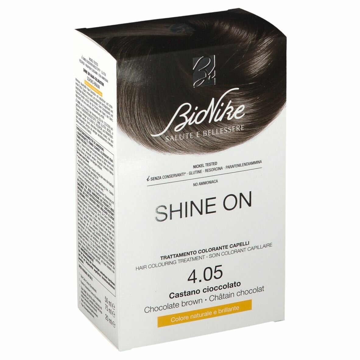 Bionike shine on trattamento colorante capelli castano cioccolato 4.05