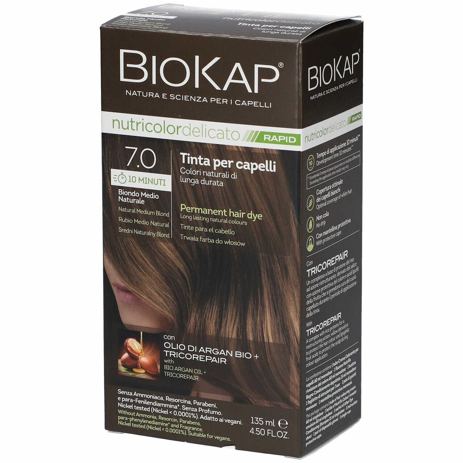 Bios line  biokap nutricolor delicato rapid tinta 7,0 biondomedio naturale 135 ml