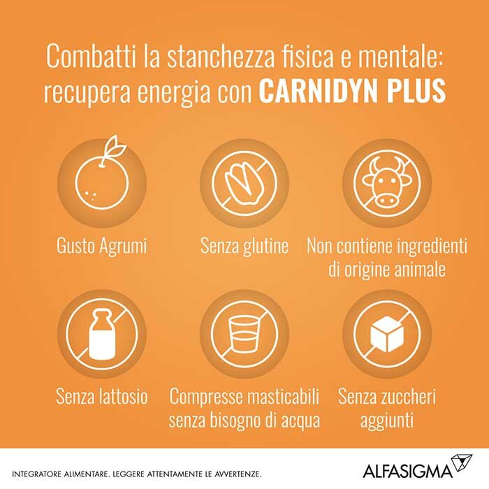 Carnidyn Plus Integratore con Carnitina 18 Compresse Masticabili