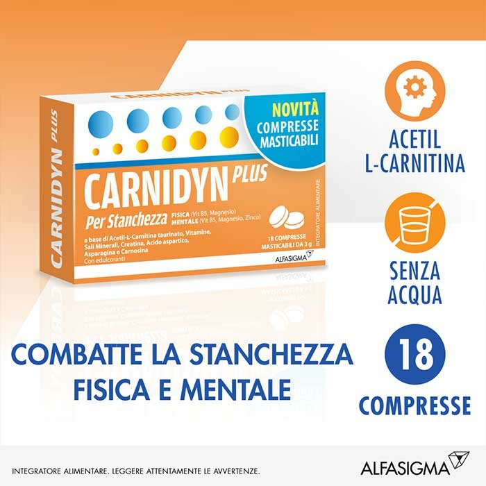 Carnidyn Plus Integratore con Carnitina 18 Compresse Masticabili