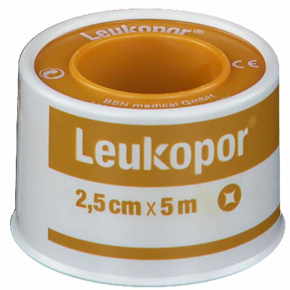 Cerotto adesivo ipoallergenico leukopor. supporto: tessuto non tessuto bianco di poliestere e viscosa adesivo poliacrilico senza resine e gomme naturali. 2,5x500cm mutuabile