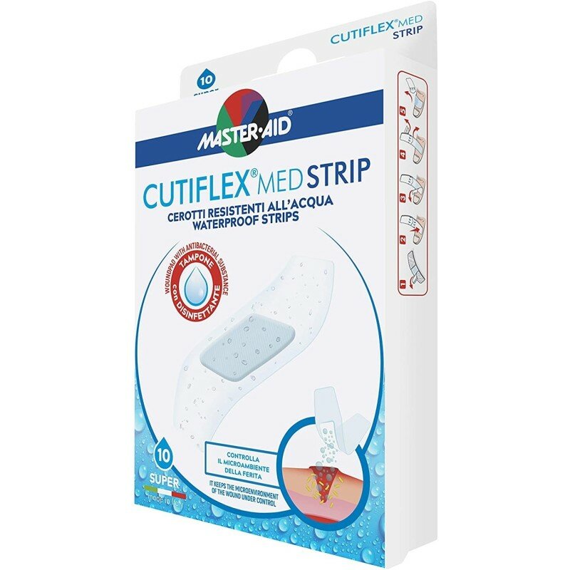 Cerotto master-aid cutiflex strip impermeabile supporto in poliuretano super 10 pezzi