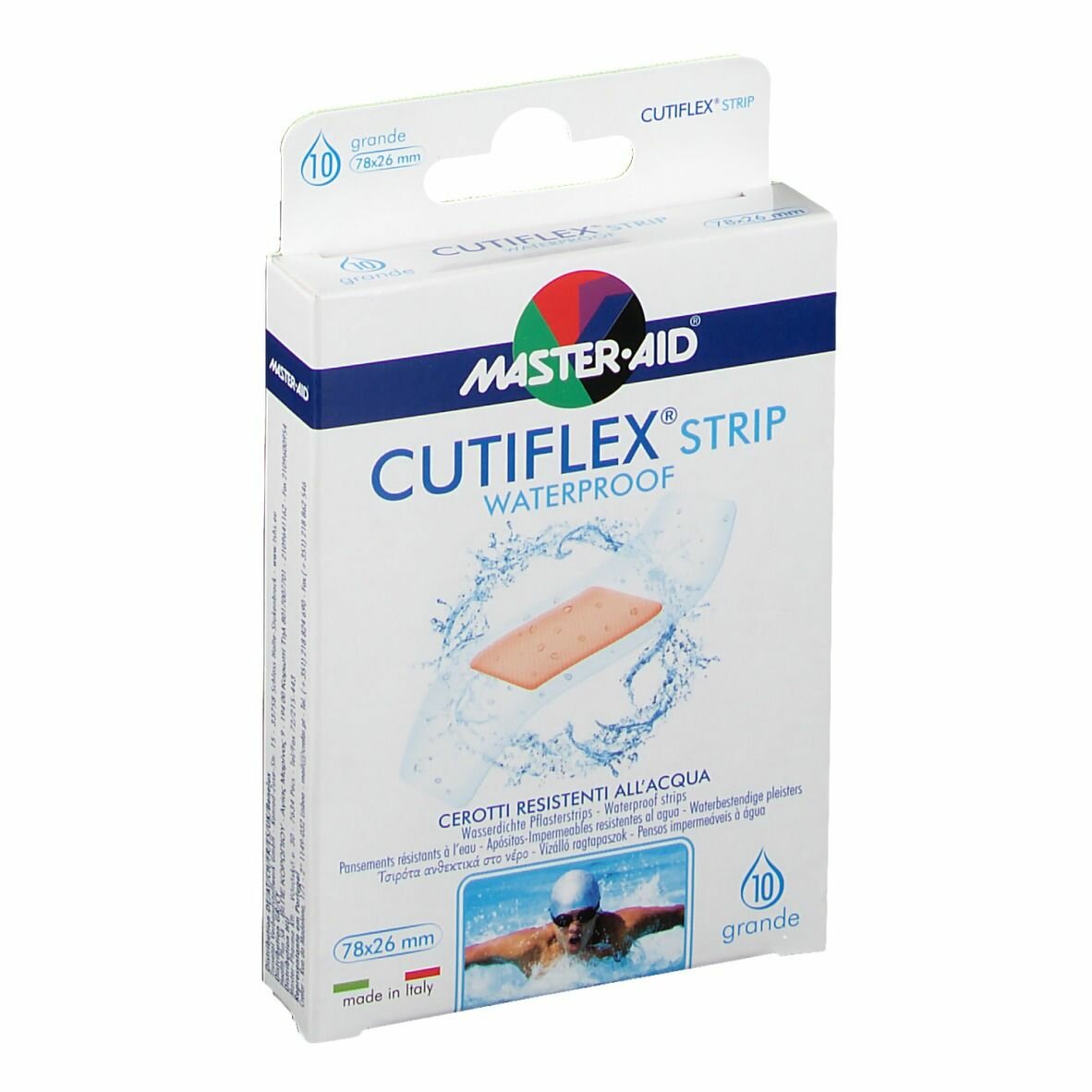 Cerotto master-aid cutiflex strip trasparente impermeabile supporto in poliuretano grande 10 pezzi