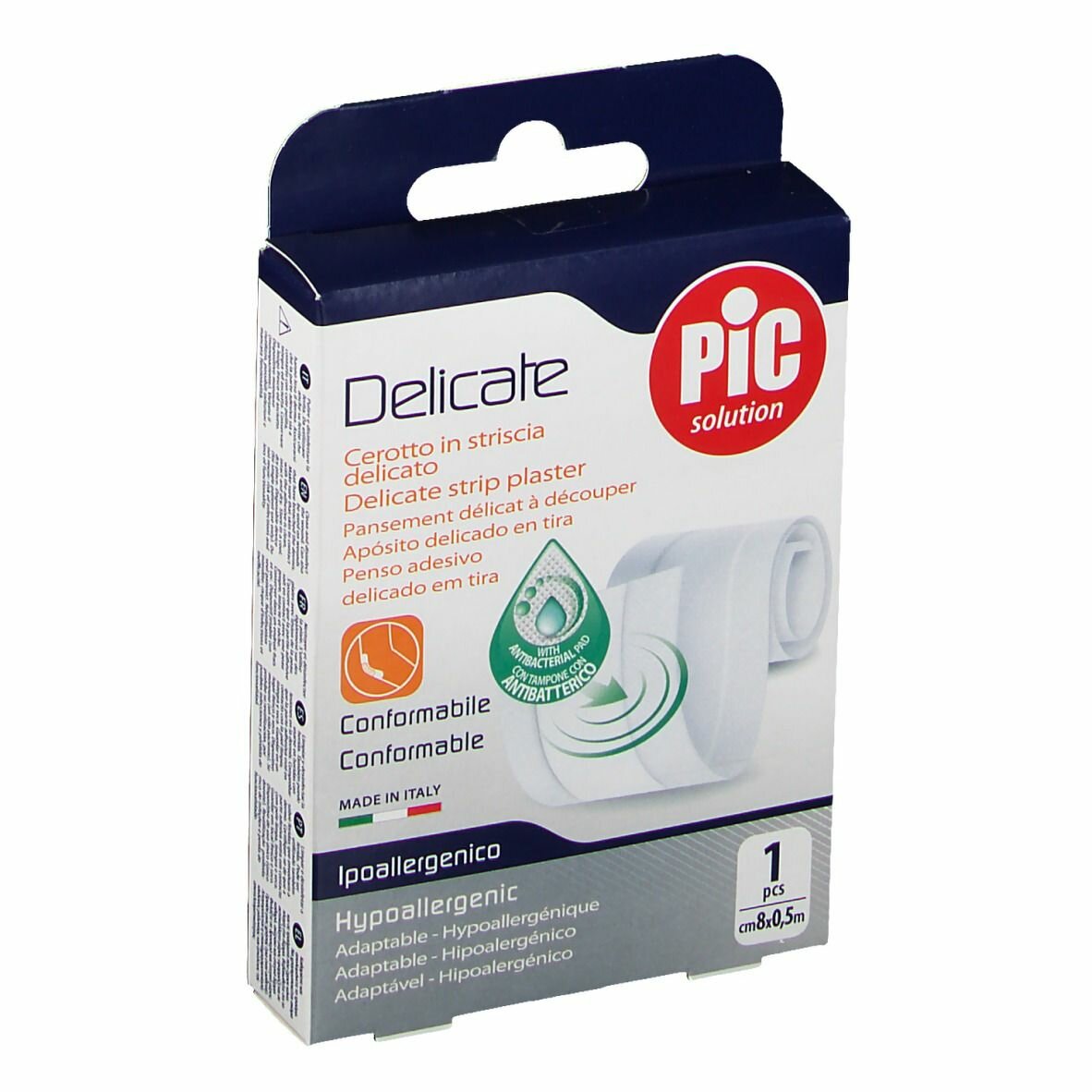 Cerotto pic delicate striscia bianca con tampone antibatterico cm 8x0,5 m