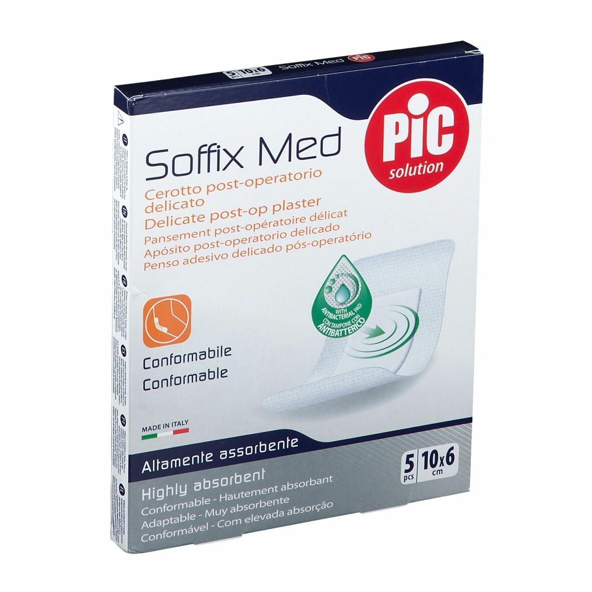 Cerotto pic soffix med in tnt con tampone centrale assorbente sterile monouso 10x6 cm antibatterico 5 pezzi