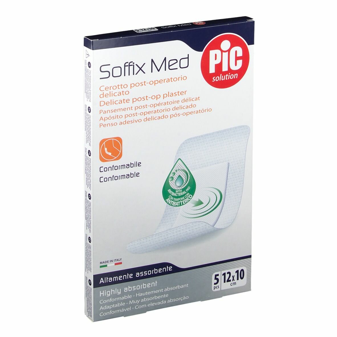 Cerotto pic soffix med in tnt con tampone centrale assorbente sterile monouso 10x12 cm antibatterico 5 pezzi