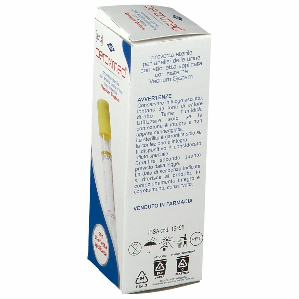 Ceroxmed provetta urine con sistema vacuum system 1 pezzo