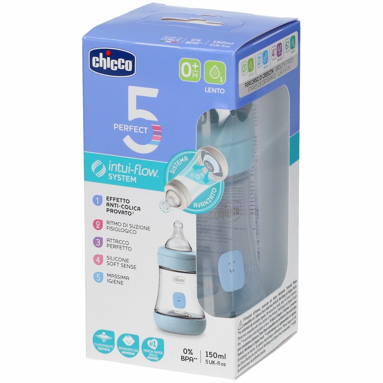 Chicco biberon perfect 5 boy 150 ml in silicone 1 foro