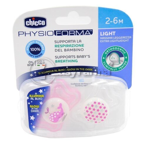 Chicco succhietto light luminoso silicone 2-6 mesi 2 pezzi