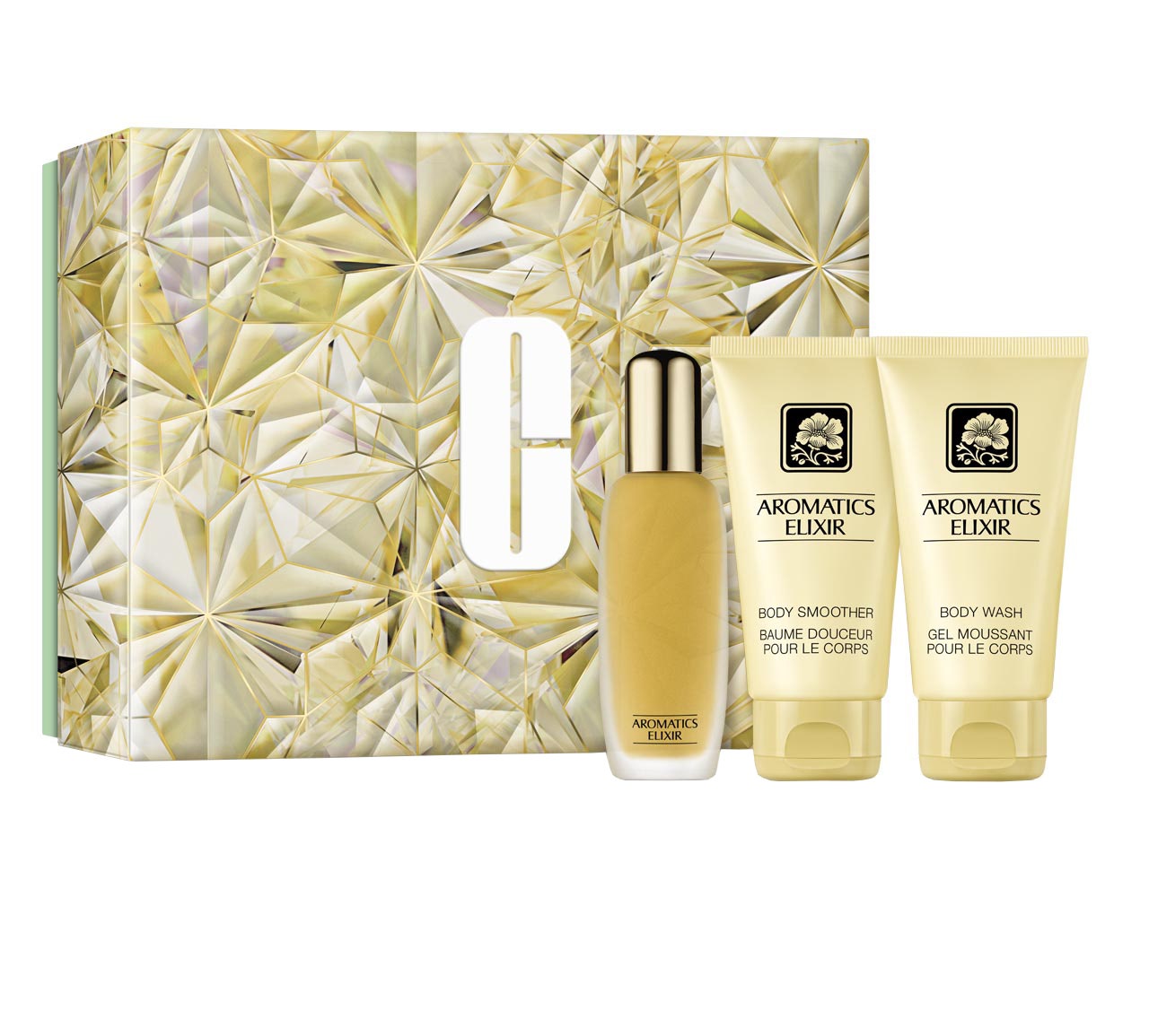 Clinique cofanetto aromatics elixir profumo 45 ml + crema corpo 75ml + bagnodoccia 75ml