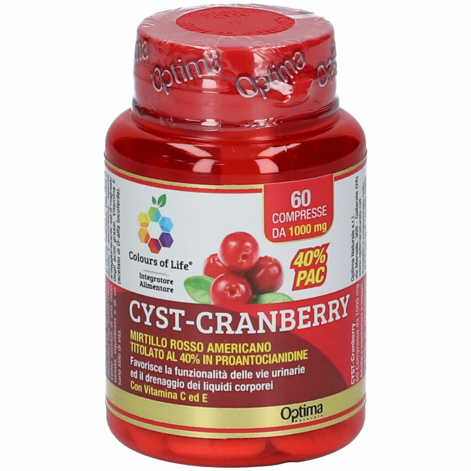 Colours of life cranberry con vitamina c e 60 compresse 1000mg