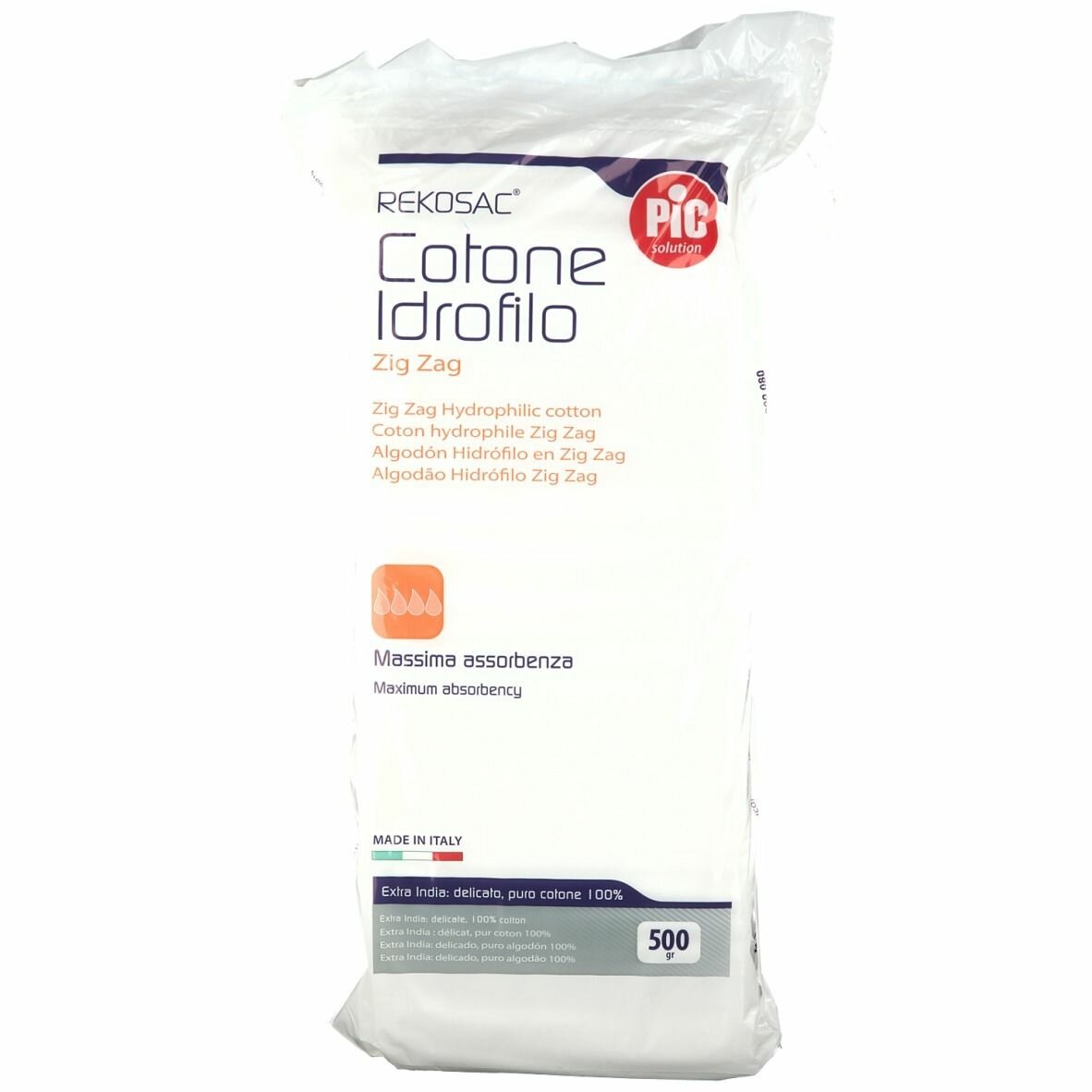 Cotone idrofilo pic rekosac zig zag extra india 500 g con fustella