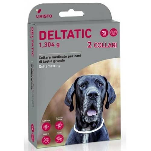 Deltatic collare medicato per cani di taglia grande - scatola di cartone con due bustine contenenti ciascuna 1 collare medicato da 75 cm per cani di taglia grande (>25 kg)
