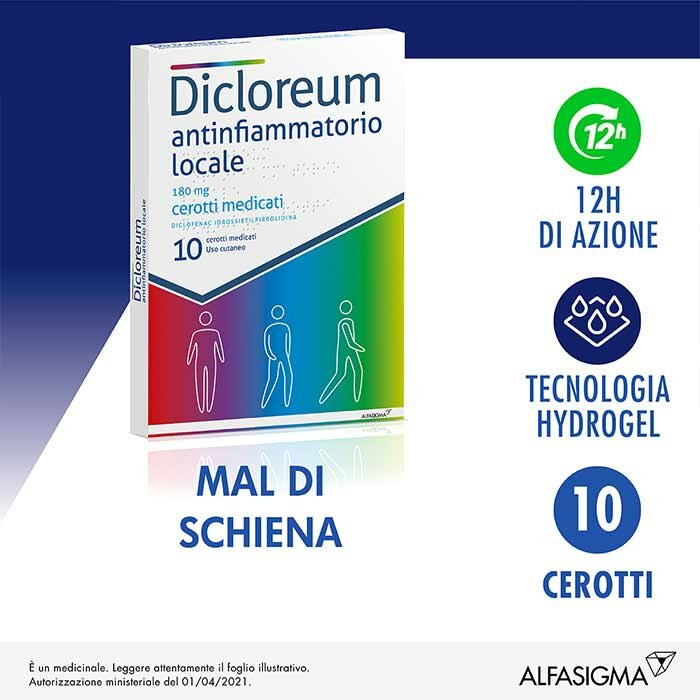 Dicloreum Cerotti Antinfiammatori 180 mg 10 Cerotti Medicati