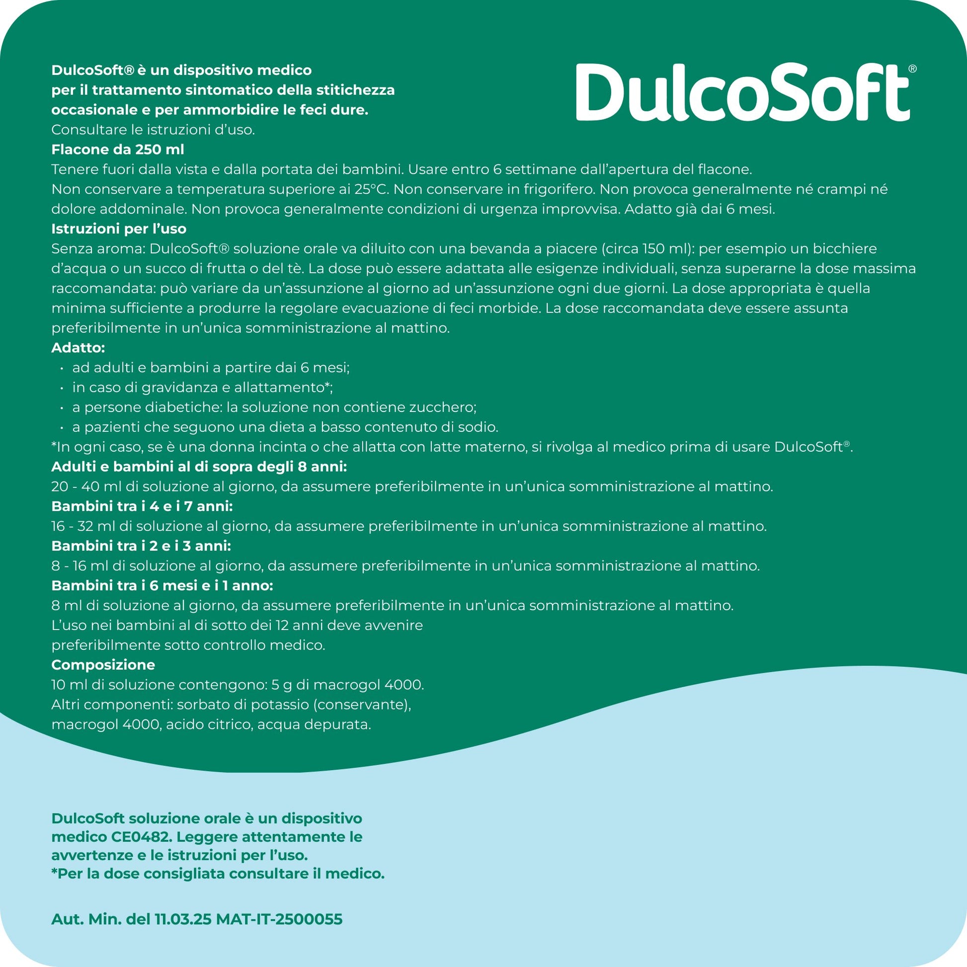 Dulcosoft Soluzione Orale Lassativo Macrogol per Stitichezza Flacone 250 ml