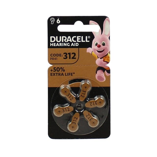 Duracell easy tab 312 marrone batteria per apparecchio acustico 6 pezzi