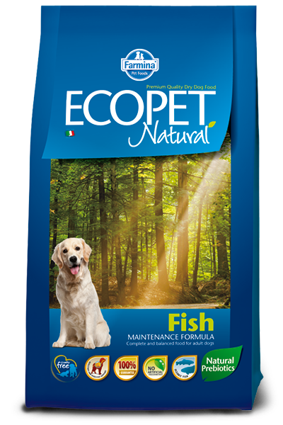 Ecopet natural fish cibo secco per cani adulti taglia media sacco 2,5kg