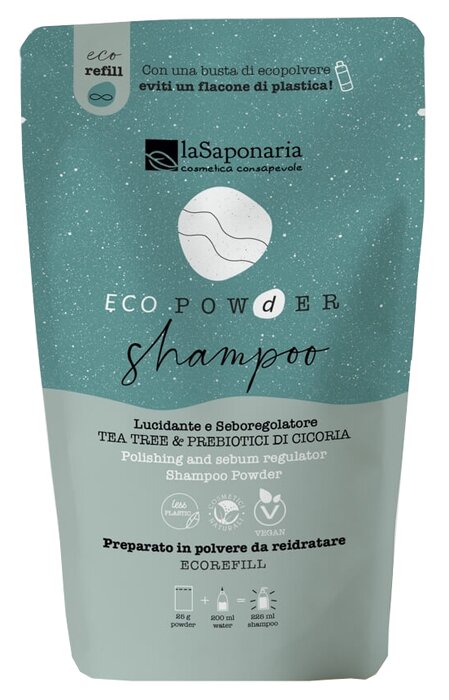 Ecopowder shampoo seboregolatore tea tree & prebiotici di cicoria refill 25 g