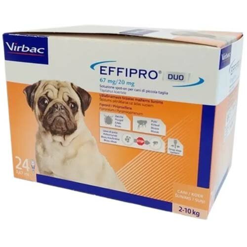 Effipro duo spot-on cani - 67 mg + 20 mg soluzione spot on per cani da 2 a 10 kg 24 pipette 0,67 ml