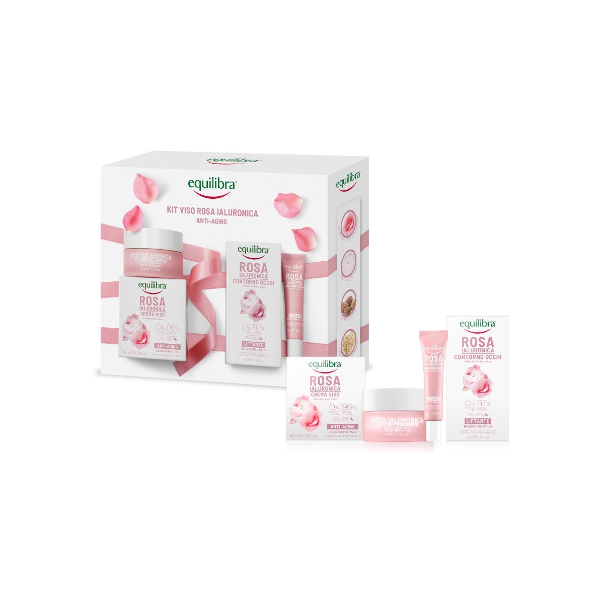Equilibra viso kit rosa ialuronica anti aging 1 rosa ialuronica crema viso anti aging 50 ml + 1 rosa ialuronica contorno occhi liftante 15 ml