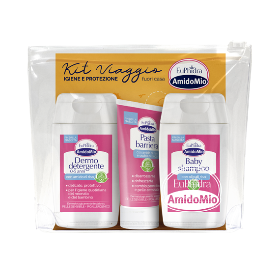 Euphidra amido mio kit viaggio dermo detergente100 ml + baby shampoo 100ml + pasta barriera 25ml