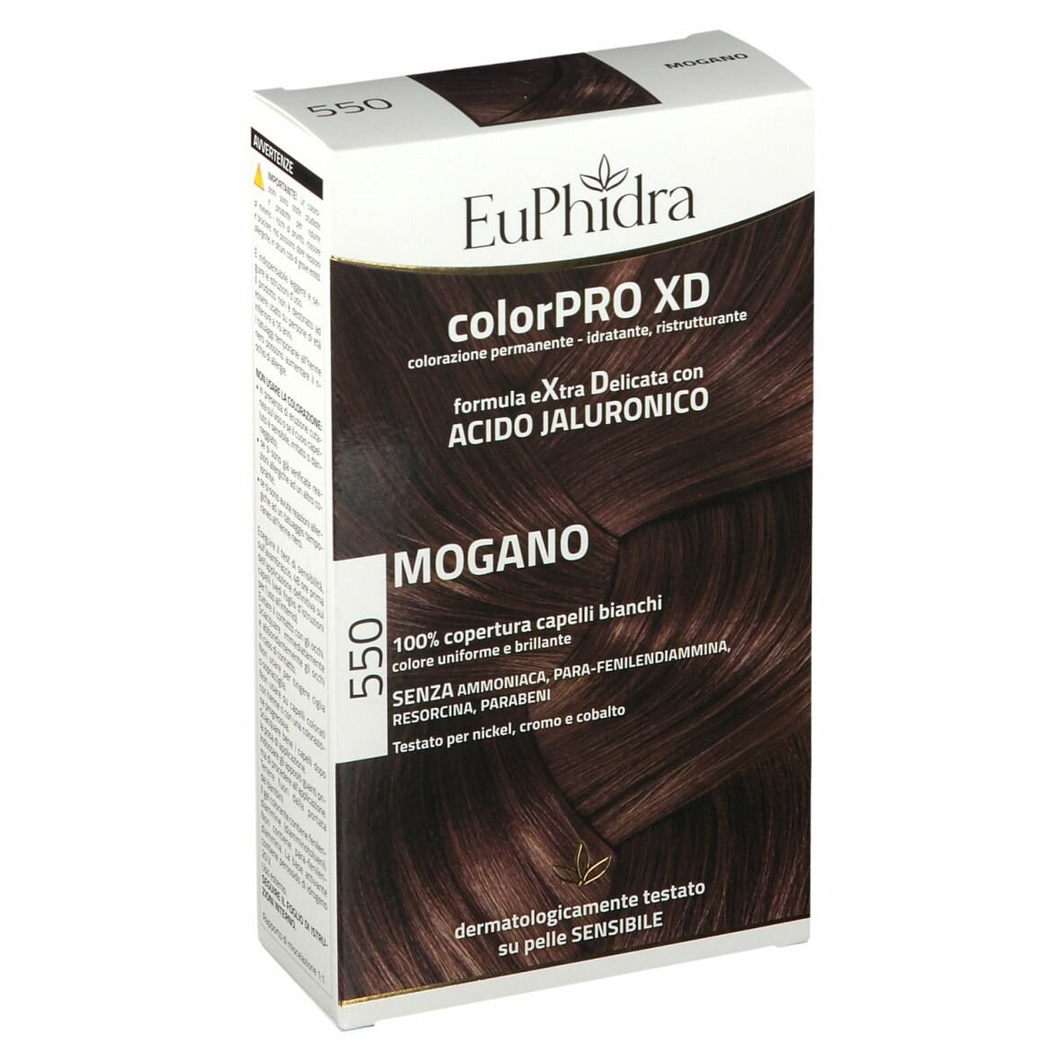 Euphidra colorpro xd 550 mogano gel colorante capelli in flacone + attivante + balsamo + guanti