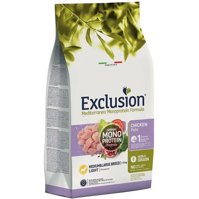 Exclusion Mediterraneo Monoprotein Noble Grain Pollo Cane Taglia Media/Grande 3 Kg
