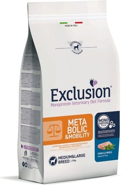 Exclusion monoprotein veterinary diet formula dog metabolic mobility pork and fibres medium/large 12 kg dry