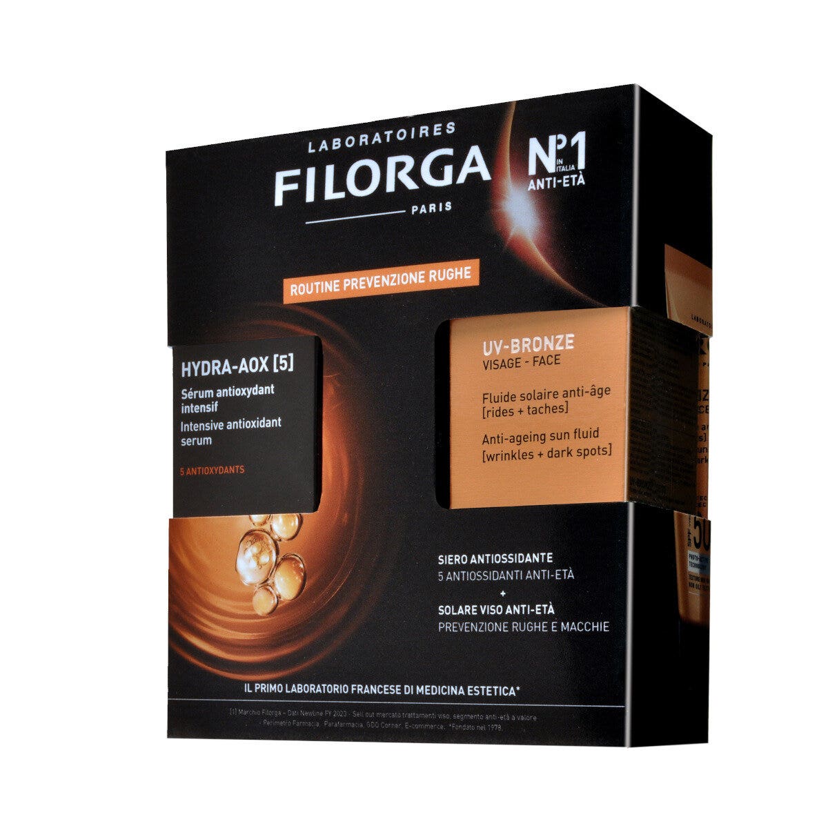 Filorga cofanetto duo siero siero hydra-aox[5] 30ml + protezione solare viso uv-bronze spf50+ 40ml