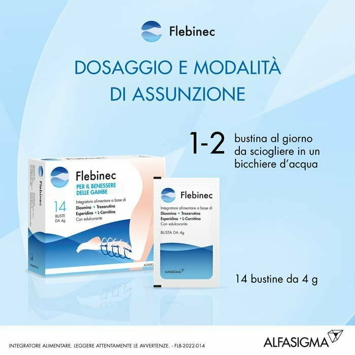 Flebinec Integratore Alimentare Tono Venoso Drenaggio Linfatico 14 Bustine