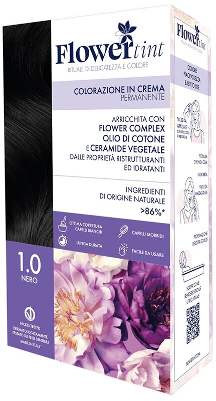 Flowertint colorazione in crema permanente 1,0 nero