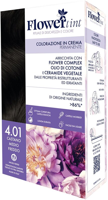 Flowertint colorazione in crema permanente 4,01 castano medio freddo