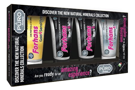 Forhans minerals collection dentifricio 2 black4white 12 ml + 1 gold4sensitive teeth 12 ml + 1 argento4total protection 12 ml