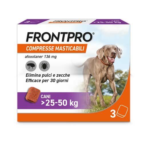 Frontpro compresse masticabili per cani - 136 mg compresse masticabile per cani 3 compressa in blister aclar/pvc/alu per cani di peso 25-50 kg
