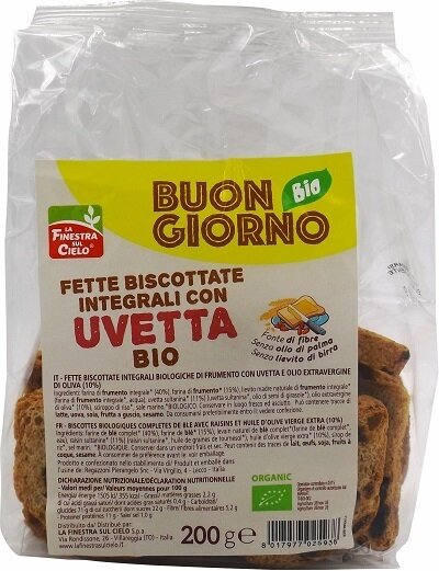 Fsc fette biscottate integrali con uvetta senza lievito di birra bio con olio extravergine di oliva senza olio di palma 200 g