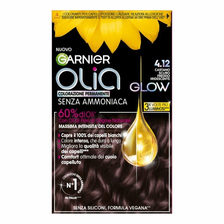 Garnier olia glow colorazione capelli 4.12 castano scuro freddo