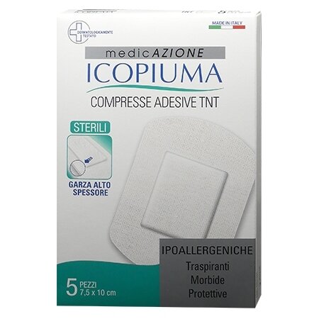 Garza compressa icopiuma adesiva in tessuto non tessuto 10x7,5 cm 5 pezzi