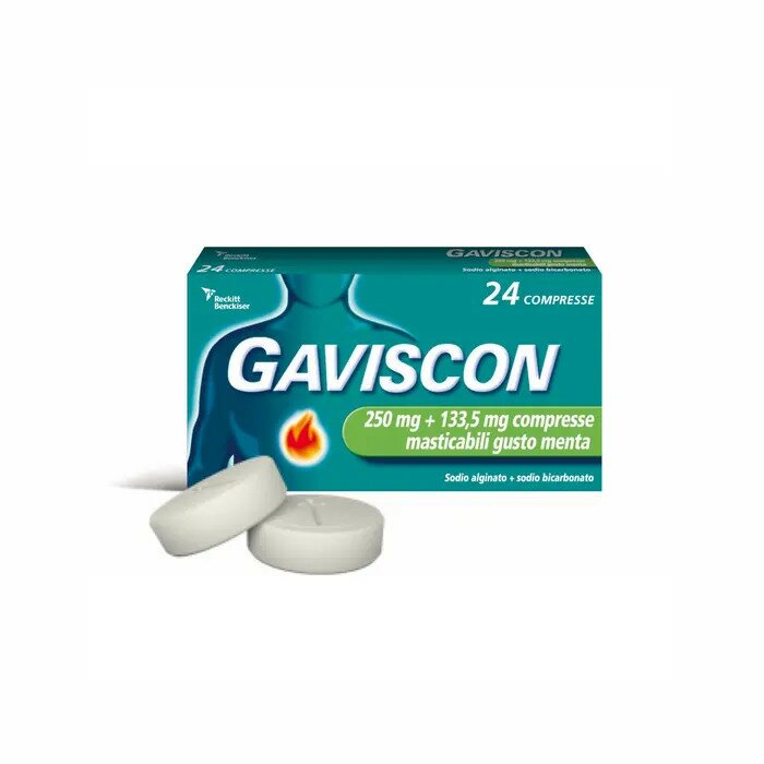 Gaviscon 250 mg + 133,5 mg, Indicato per Bruciore di Stomaco Occasionale  24 Compresse Menta