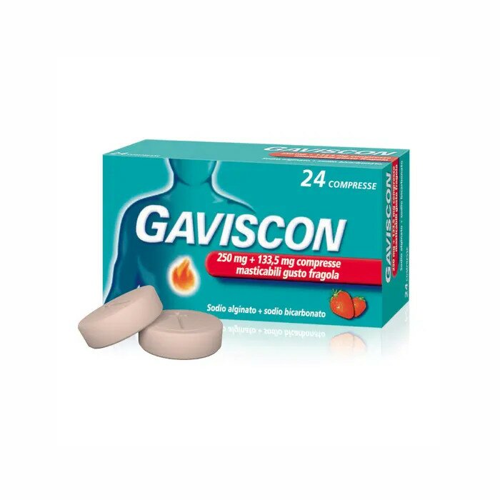 Gaviscon 250 mg + 133,5 mg, Indicato per Bruciore di Stomaco Occasionale  24 Compresse Fragola