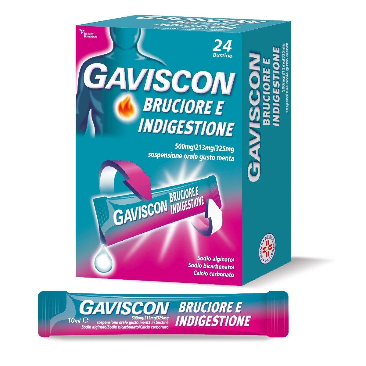 Gaviscon Bruciore e Indigestione 24 Bustine Aroma Menta