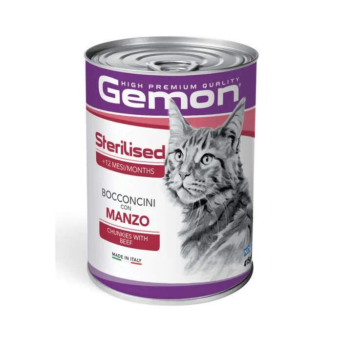 Gemon Sterilised Bocconcini Manzo Cibo Umido Gatti Adulti Barattolo 415 g