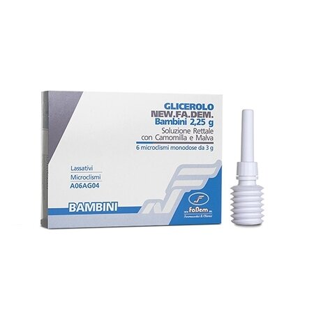 Glicerolo new fadem 2,25 g  bambini stitichezza camomilla e malva 6 clismi