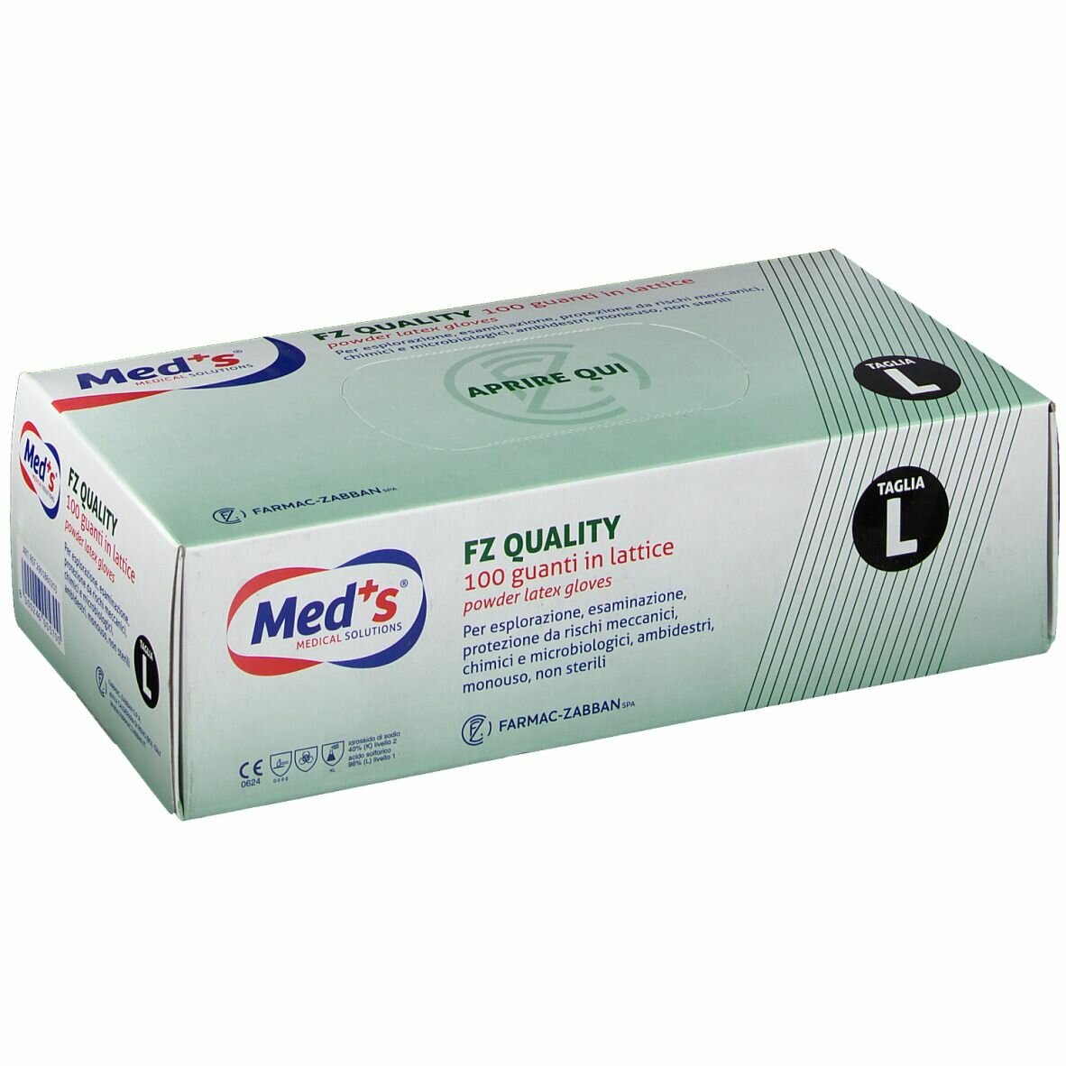 Guanto in lattice per esplorazione fz quality meds misura large 1 scatola 100 guanti