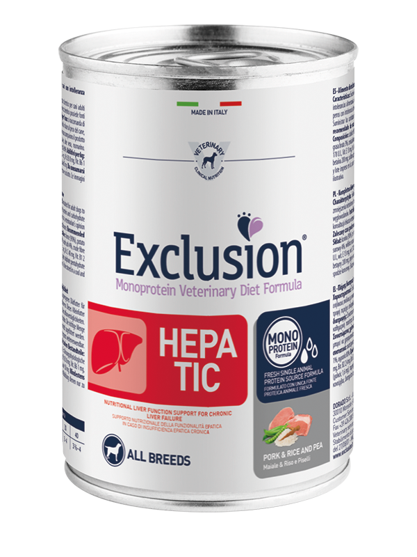 Exclusion Veterinary Diet Hepatic Pork Rice And Pea Cani Adulti Lattina 400gr