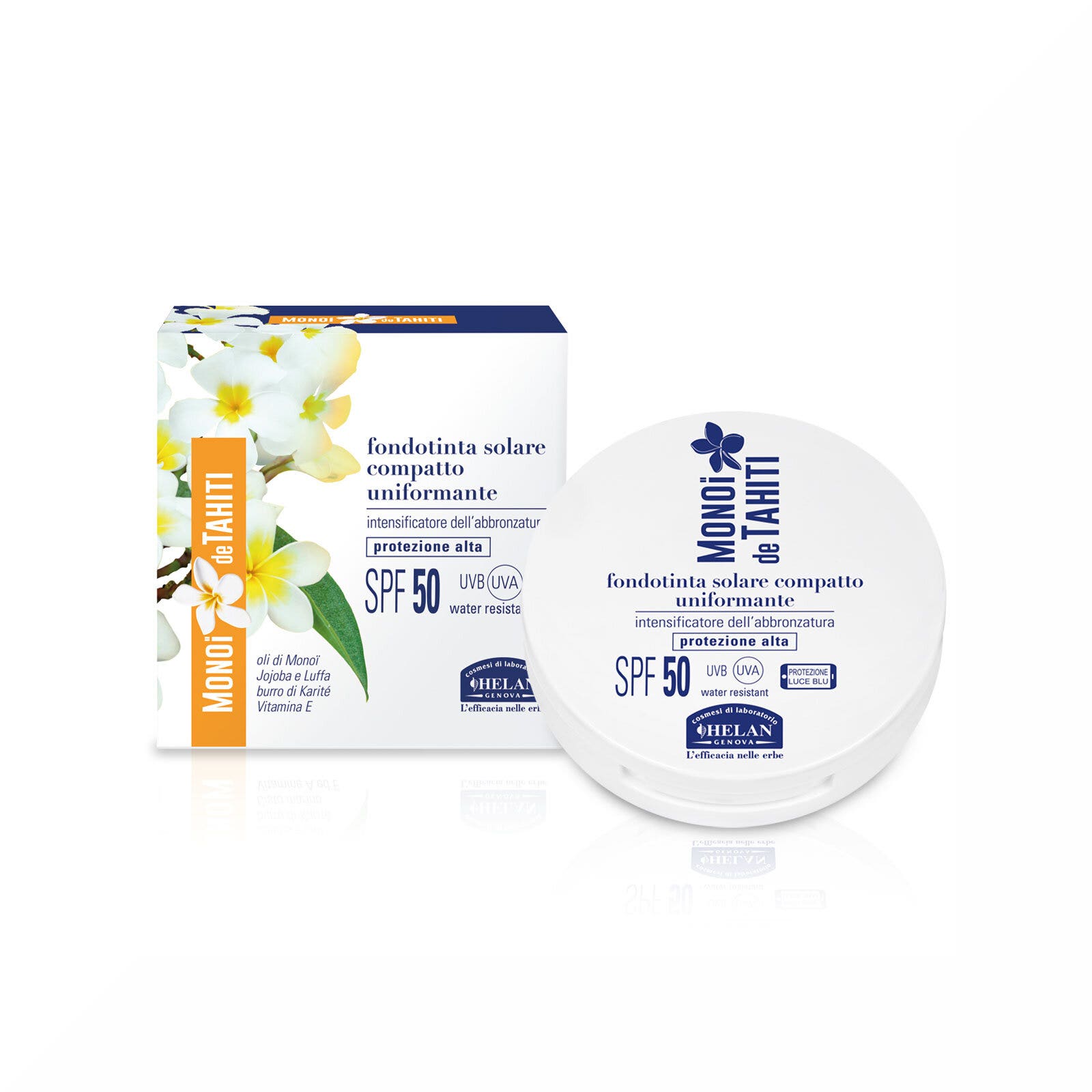Helan monoi de tahiti fondotinta solare compatto uniformante tiki spf50