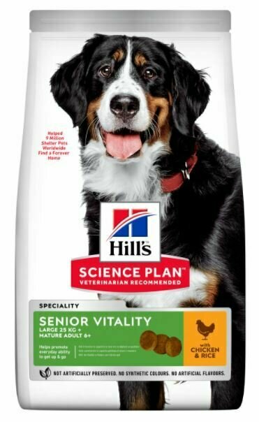 Hill's science plan senior vitality mature adult 6+ crocchette con pollo e riso per cani taglia grande 12kg